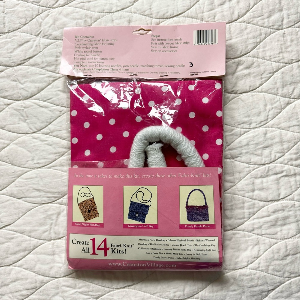 Vintage Cranston Fabri Knit Knitting fabric kit. Pretty in Pink Purse Deadstock